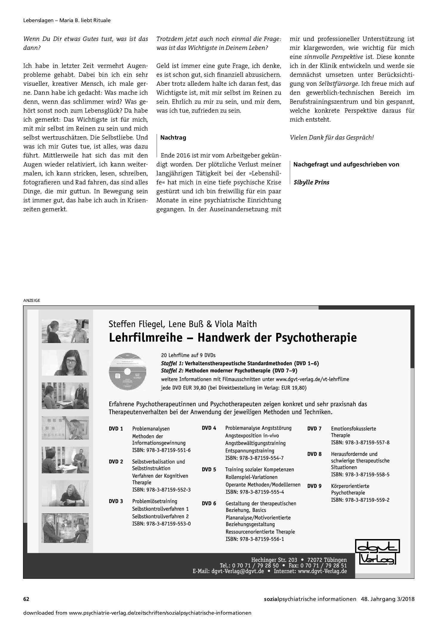 Vorschauseite 2: Lebenslagen – Maria B. liebt Rituale