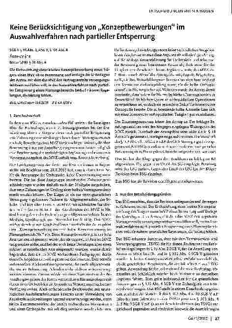 Vorschauseite 1: Keine Berücksichtigung von „Konzeptbewerbungen“ im Auswahlverfahren nach partieller Entsperrung.
