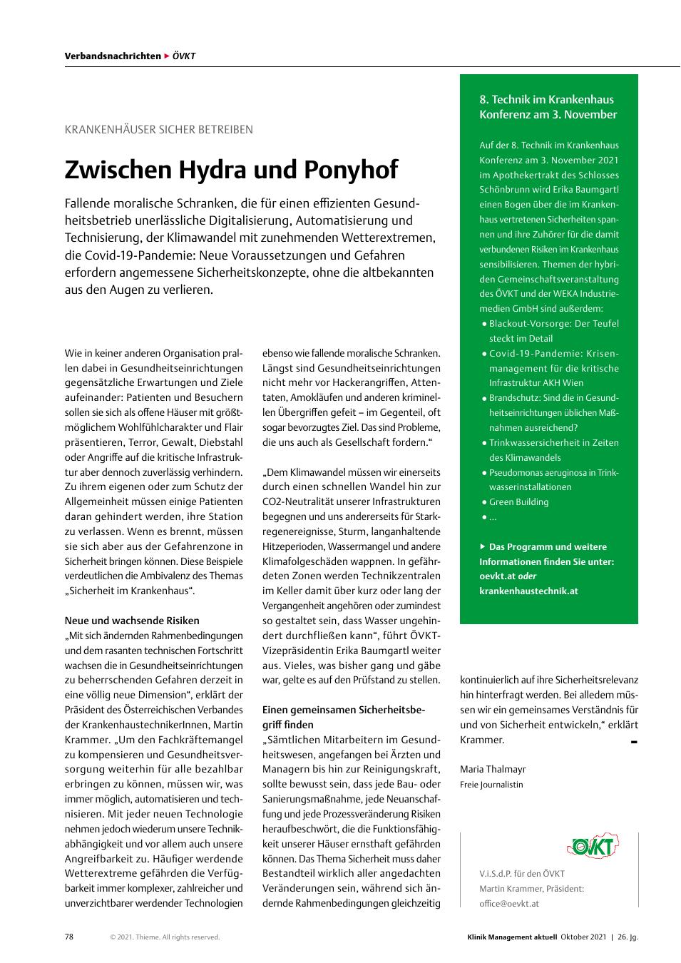 Vorschauseite 1: Krankenhäuser sicher betreiben: Zwischen Hydra und Ponyhof