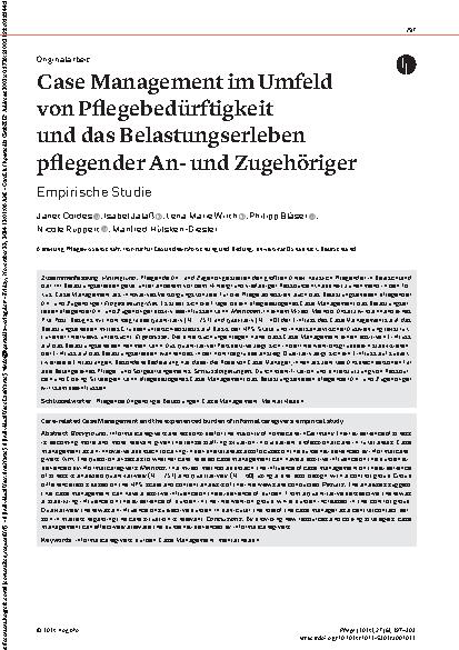 Vorschauseite 1: Case Management im Umfeld von Pflegebedürftigkeit und das Belastungserleben pflegender Angehöriger
