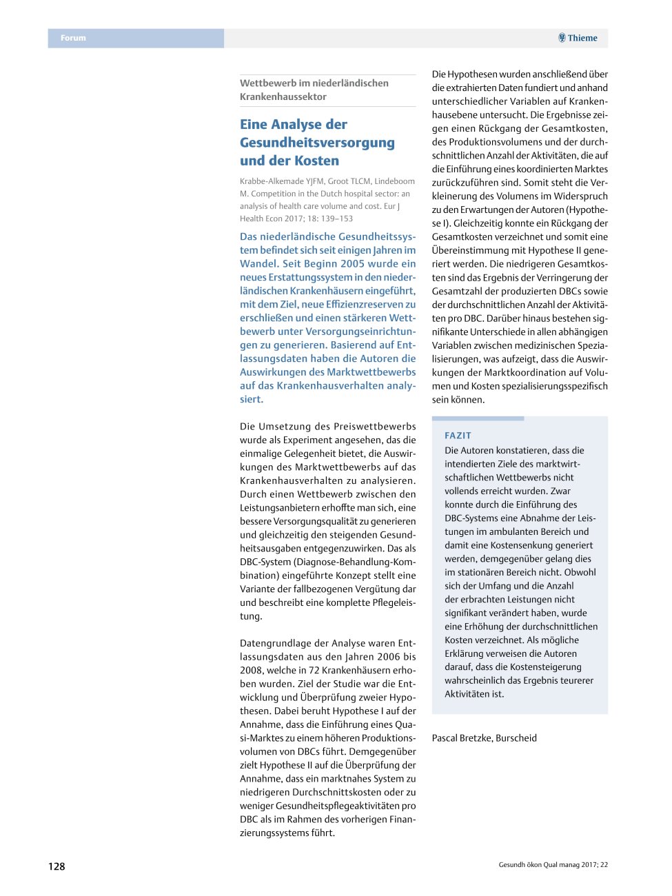 Vorschauseite 1: Wettbewerb im niederländischen Krankenhaussektor – Eine Analyse der Gesundheitsversorgung und der Kosten
