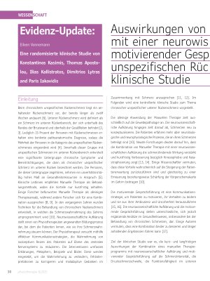 Vorschauseite 1: Auswirkungen von Manueller Therapie in Verbindung mit einer neurowisenschaftlichen Aufklärung inklusivemotivierender Gespäche bei Patienten mit chronischen unspezifischen Rücensch…