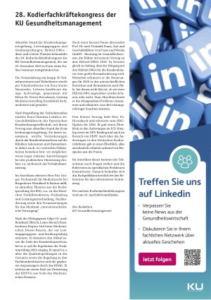 Vorschauseite 1: 28. Kodierfachkräftekongress der KU Gesundheitsmanagement