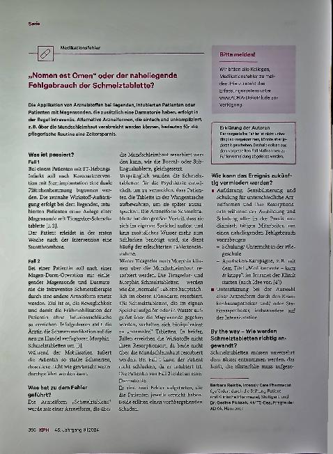 Vorschauseite 1: "Nomen est Omen" oder der naheliegende Fehlgebrauch der Schmelztablette?