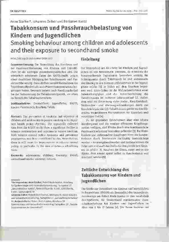 Vorschauseite 1: Tabakkonsum und Passivrauchbelastung von Kindern und Jugendlichen
