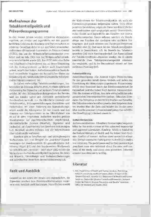 Vorschauseite 3: Tabakkonsum und Passivrauchbelastung von Kindern und Jugendlichen