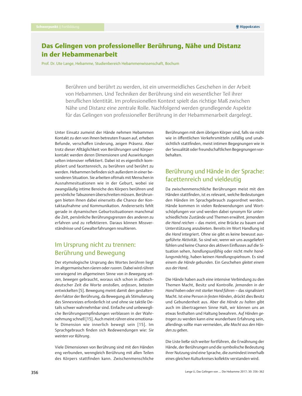 Vorschauseite 1: Das Gelingen von professioneller Berührung, Nähe undDistanz in der Hebammenarbeit