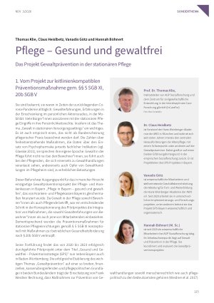 Vorschauseite 2: Pflege – Gesund und gewaltfrei Das Projekt Gewaltprävention in der stationären Pflege
