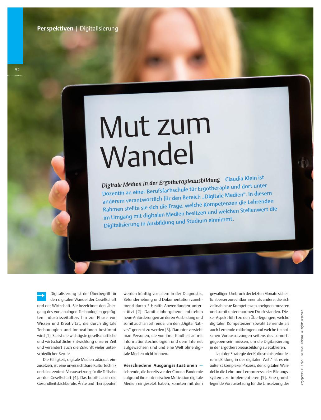 Vorschauseite 1: Mut zum Wandel? Digitale Medien in der Ergotherapieausbildung