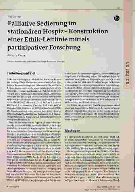 Vorschauseite 1: Palliative Sedierung im stationären Hospiz - Konstruktion einer Ethik-Leitlinie mittels partizipativer Forschung