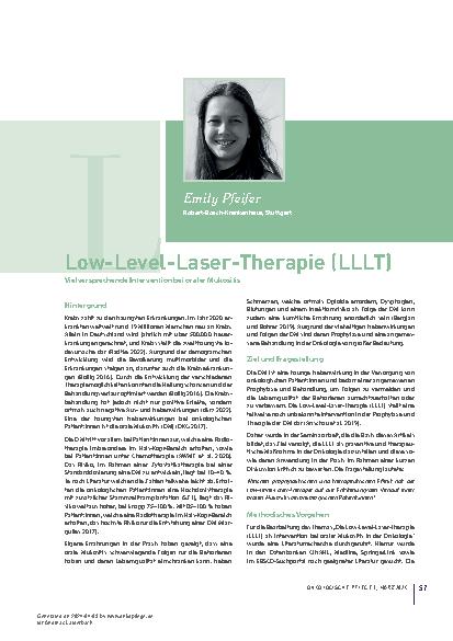 Vorschauseite 1: Low-Level-Laser-Therapie (LLLT) vielversprechende Intervention bei oraler Mukositis