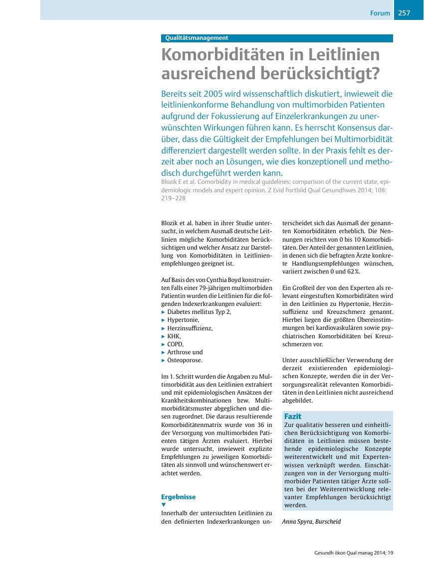 Vorschauseite 1: Qualitätsmanagement ? Komorbiditäten in Leitlinien ausreichend berücksichtigt?