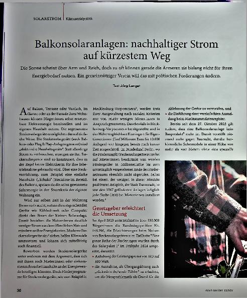 Vorschauseite 1: Balkonsolaranlagen: nachhaltiger Strom auf kürzestem Weg