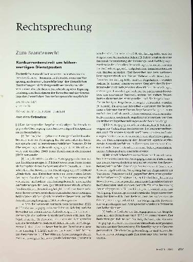 Vorschauseite 1: Zum Beamtenrecht Konkurrentenstreit um höherwertigen Dienstposten