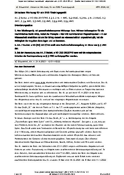 Vorschauseite 1: Unlautere Werbung für ein EMS-Trainingsgerät