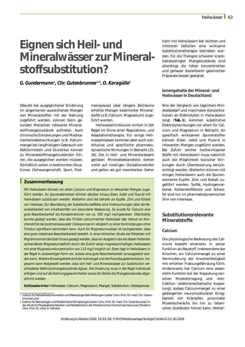 Vorschauseite 1: Eignen sich Heilund Mineralwässer zur Mineralstoffsubstitution?