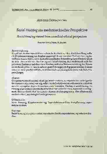 Vorschauseite 1: Aus der Forschung: Social Freezing aus medizinethischer Perspektive. Social freezing viewed from a medical-ethical perspective.