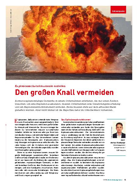 Vorschauseite 1: Explosionsschutzdokumente erstellen. Den großen Knall vermeiden.