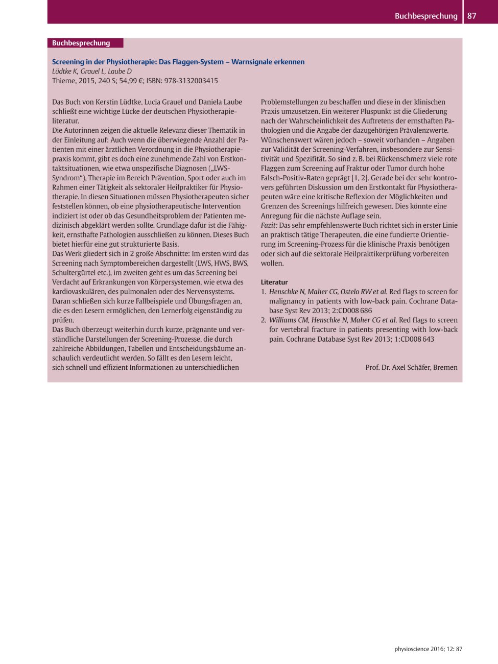 Vorschauseite 1: Screening in der Physiotherapie: Das Flaggen-System – Warnsignale erkennen