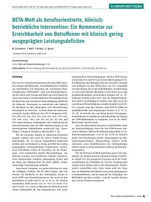 Vorschauseite 1: BETA-MeH als berufsorientierte, klinischbetriebliche Intervention: Ein Kommentar zur Erreichbarkeit von Betroffenen mit klinisch gering ausgeprägten Leistungsdefiziten