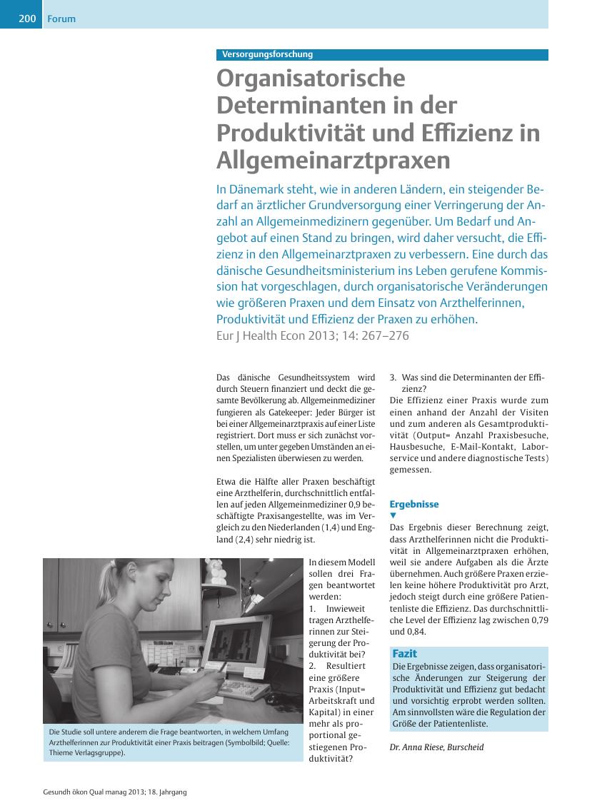 Vorschauseite 1: Versorgungsforschung ? Organisatorische Determinanten in der Produktivität und Effizienz in Allgemeinarztpraxen