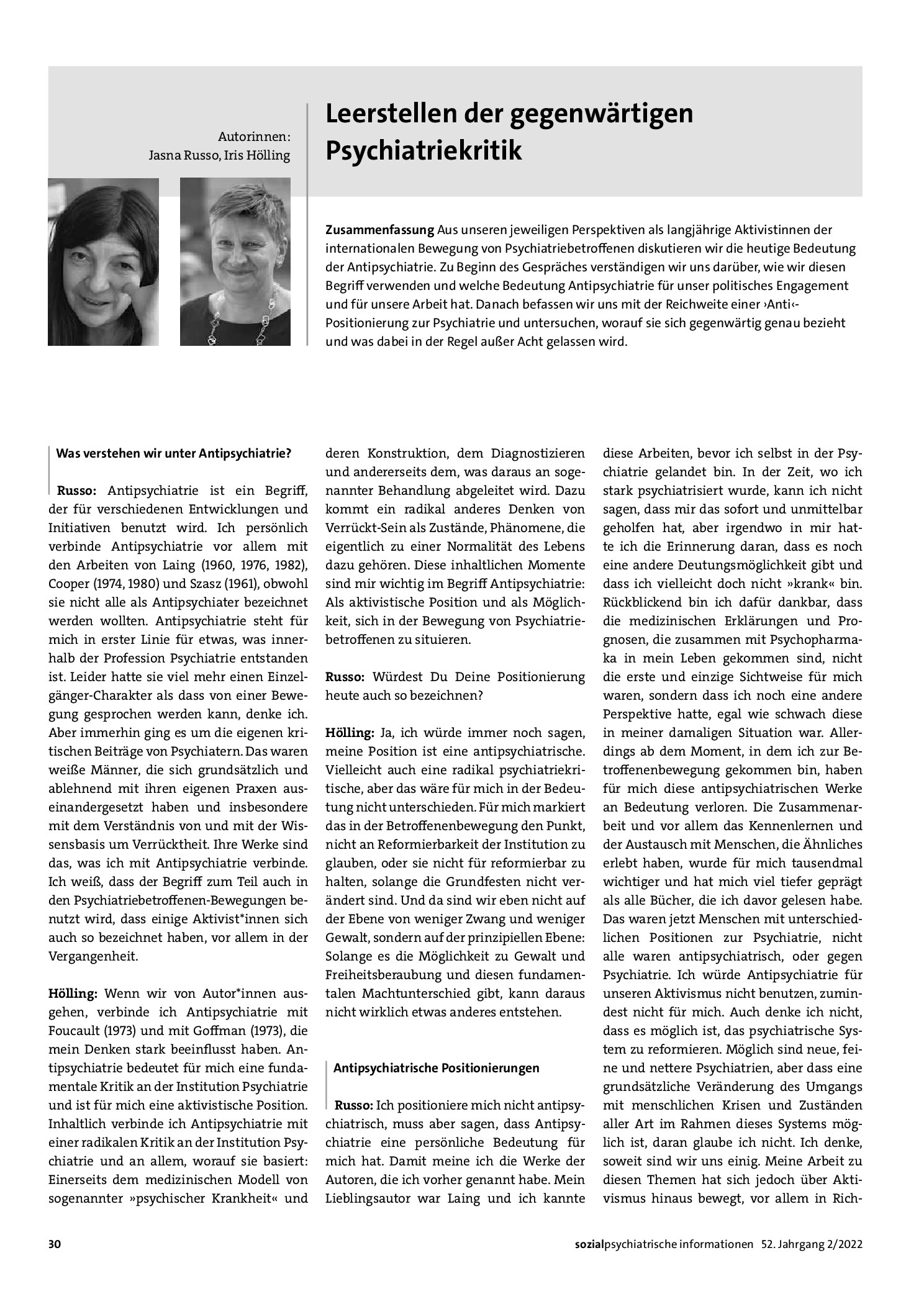 Vorschauseite 1: Leerstellen der gegenwärtigen Psychiatriekritik