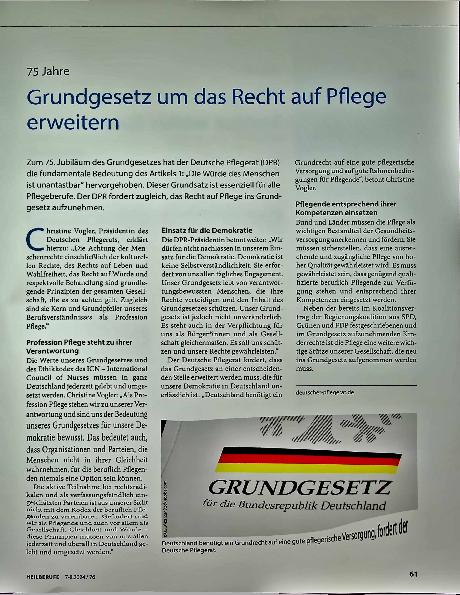 Vorschauseite 1: 75 Jahre Grundgesetz: Das Recht auf Pflege erweitern