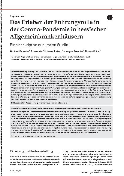 Vorschauseite 1: Das Erleben der Führungsrolle in der Corona-Pandemie in hessischen Allgemeinkrankenhäusern