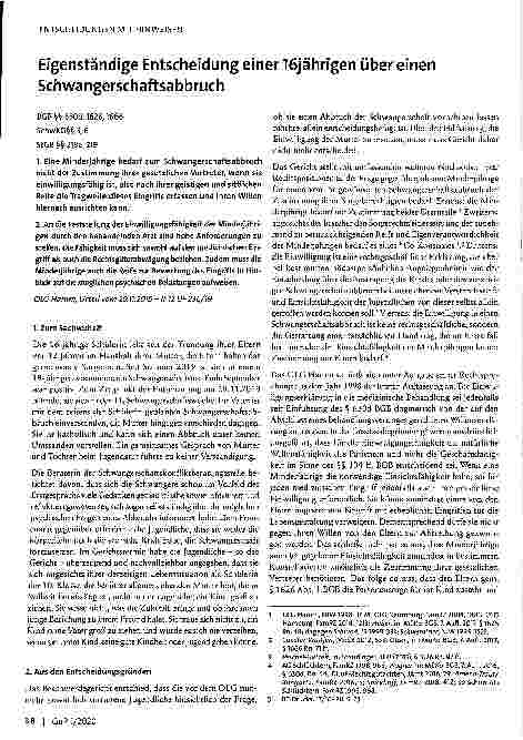 Vorschauseite 1: Eigenständige Entscheidung einer 16-jährigen über einen Schwangerschaftsabbruch