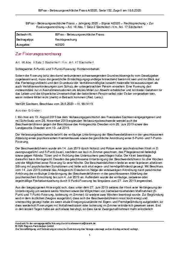 Vorschauseite 1: Zur Fixierungsanordnung Art. 16 Abs. 1 Satz 2 SächsVerf i.V.m. Art. 17 SächsVerf.