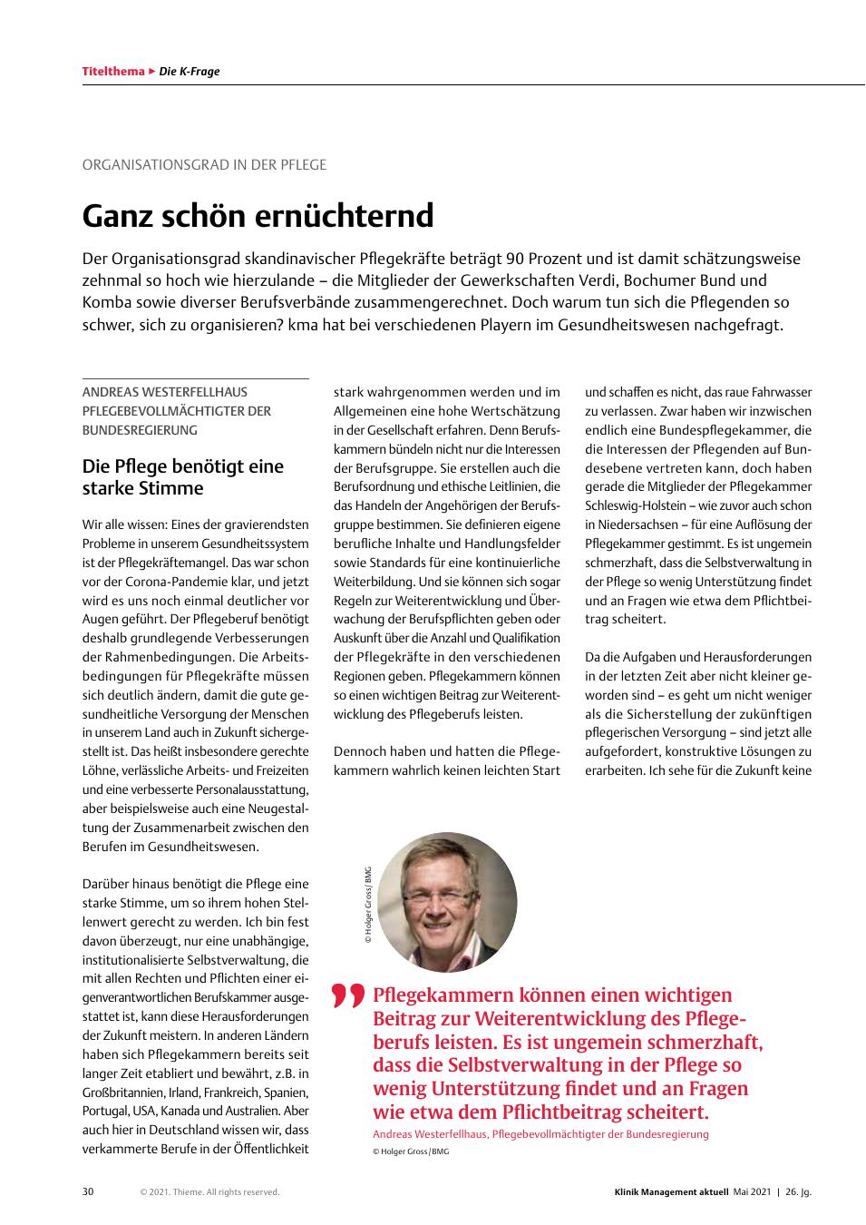 Vorschauseite 1: Organisationsgrad in der Pflege: Ganz schön ernüchternd