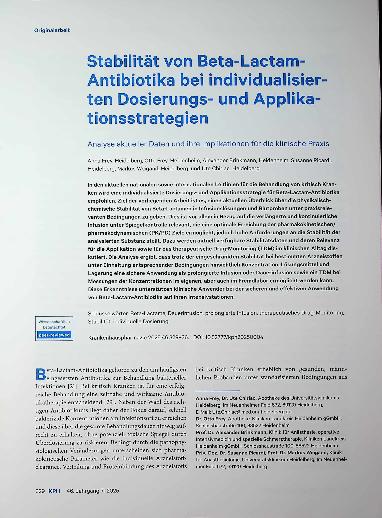 Vorschauseite 1: Stabilität von Beta-Lactam-Antibiotika bei individualisierten Dosierungsund Applika tionsstrategien