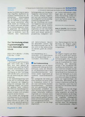 Vorschauseite 1: Zur Vermutung eines Hygienemangels beim Betreibereiner Klinik