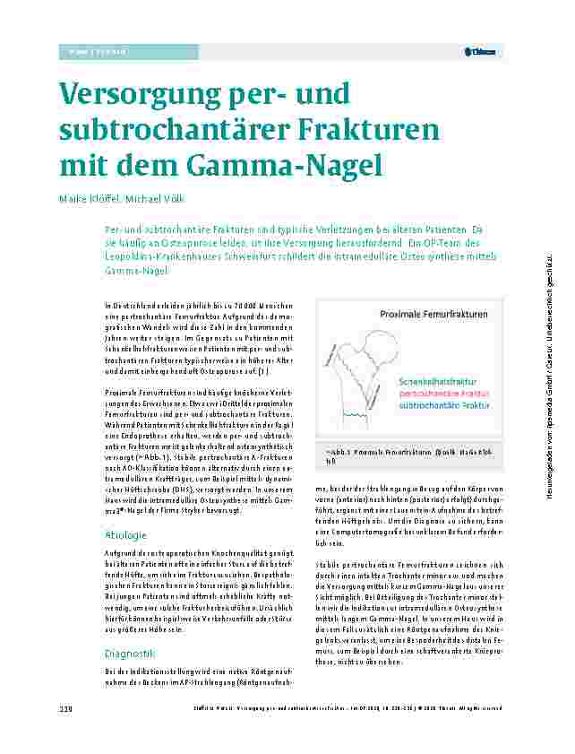 Vorschauseite 1: Versorgung perund subtrochantärer Frakturen mit dem Gamma-Nagel
