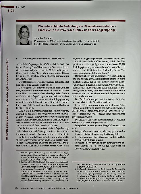 Vorschauseite 1: Die unterschätzte Bedeutung der Pflegedokumentation - Einblicke in die Praxis der Spitex und der Langzeitpflege