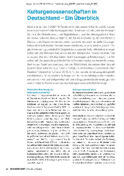Vorschauseite 1: Kulturgenossenschaften in Deutschland – Ein Überblick