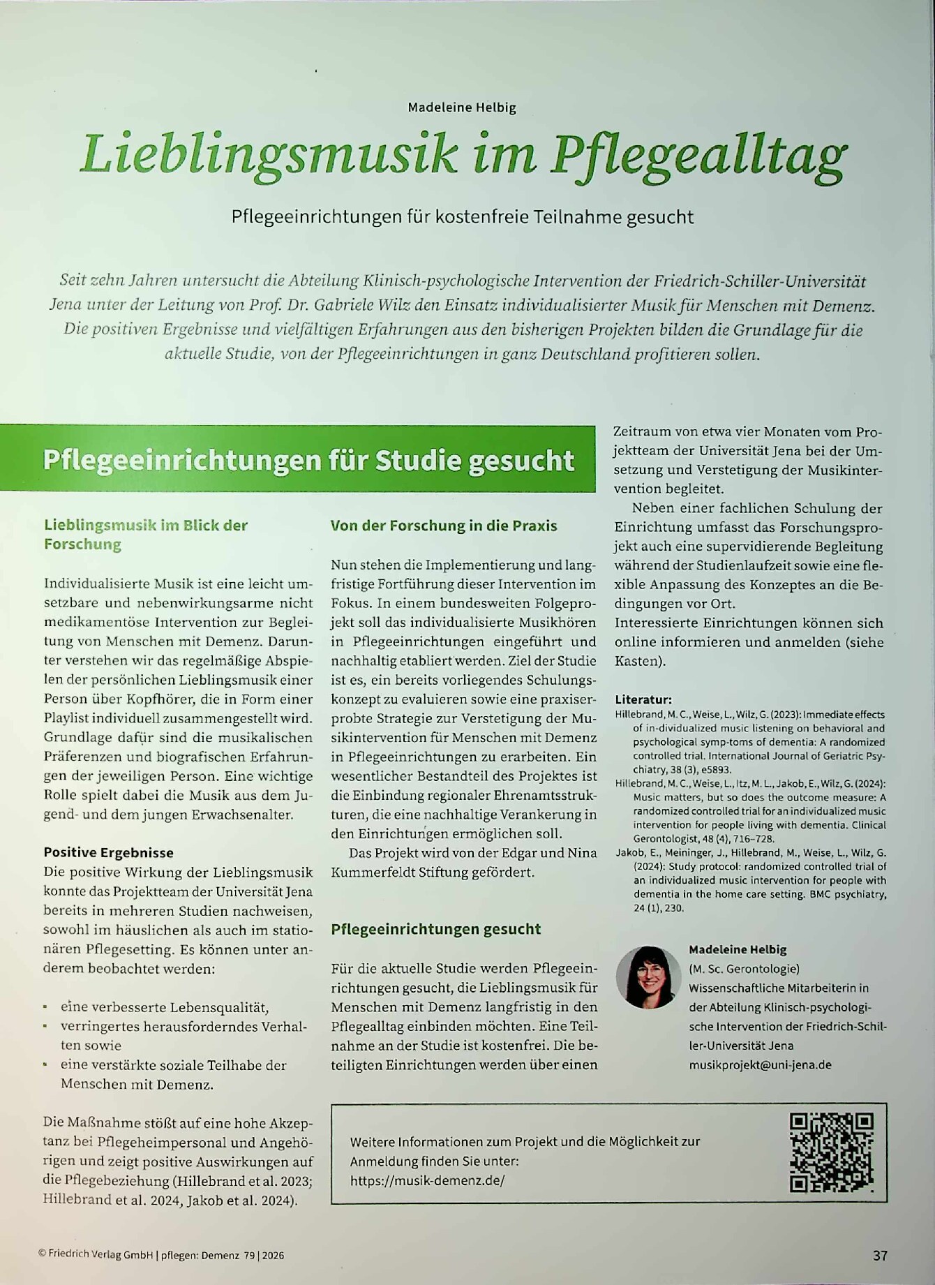 Vorschauseite 1: Lieblingsmusik im Pflegealltag
