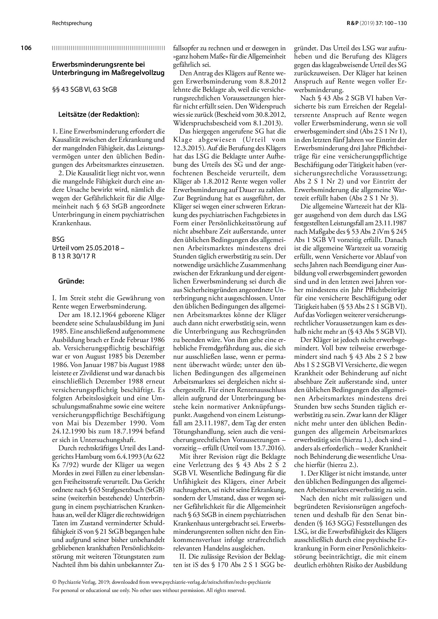 Vorschauseite 1: Erwerbsminderungsrente bei Unterbringung im Maßregelvollzug