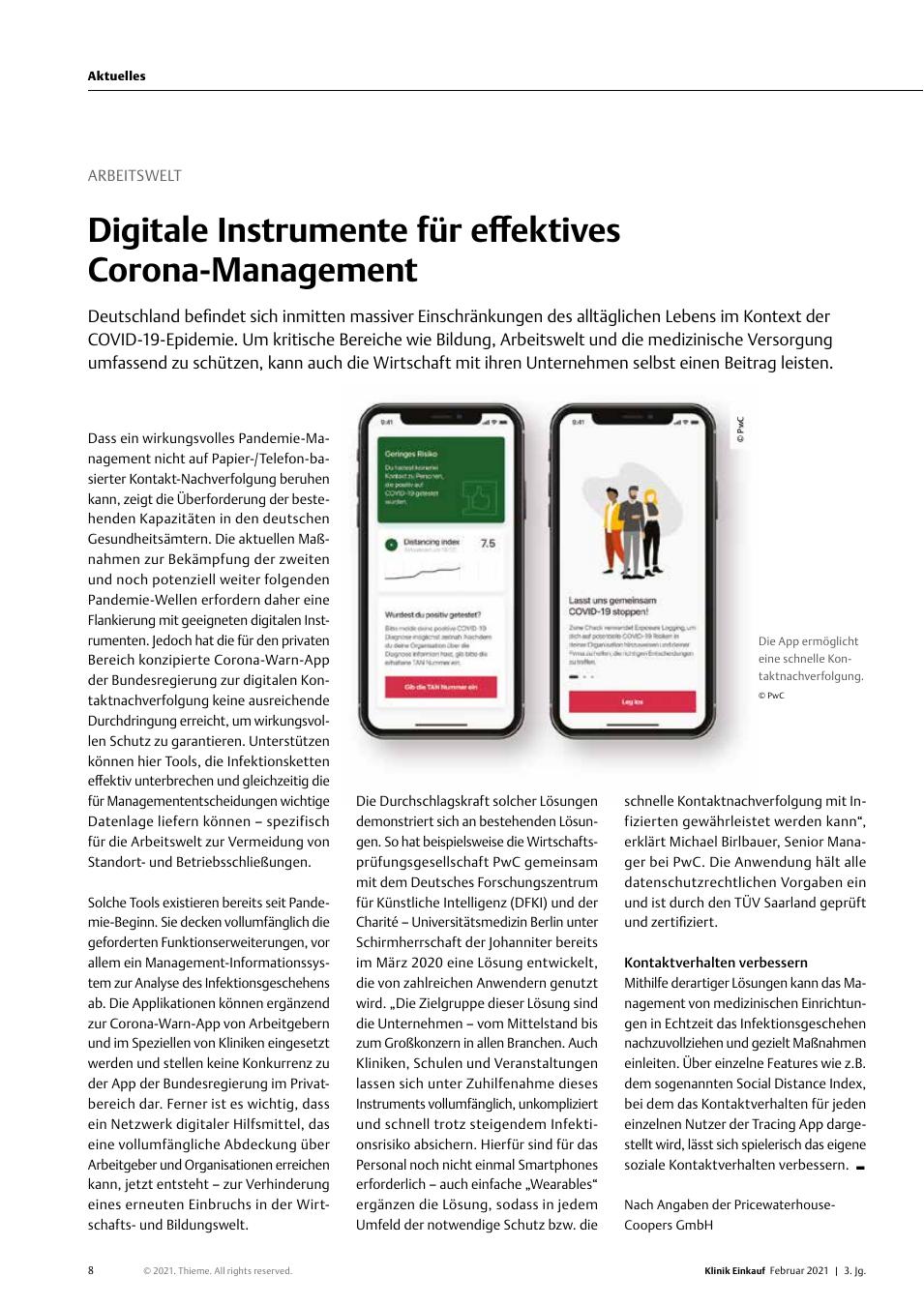 Vorschauseite 1: Arbeitswelt: Digitale Instrumente für effektives Corona-Management