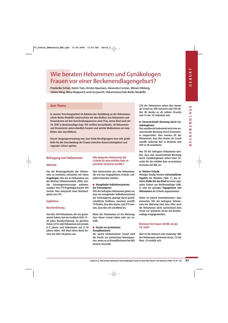 Vorschauseite 1: Wie beraten Hebammen und Gynäkologen Frauen vor einer Beckenendlagengeburt?
