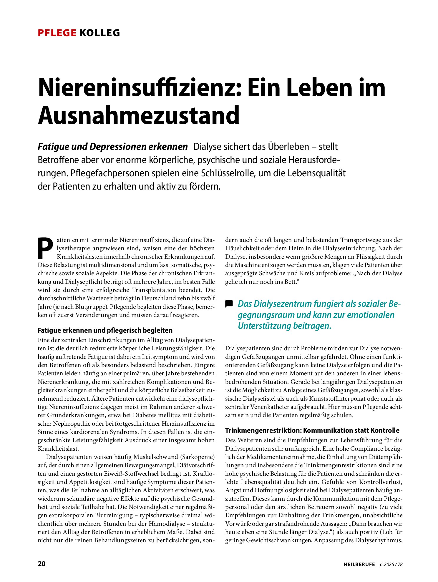 Vorschauseite 1: Niereninsuffizienz: Ein Leben im Ausnahmezustand