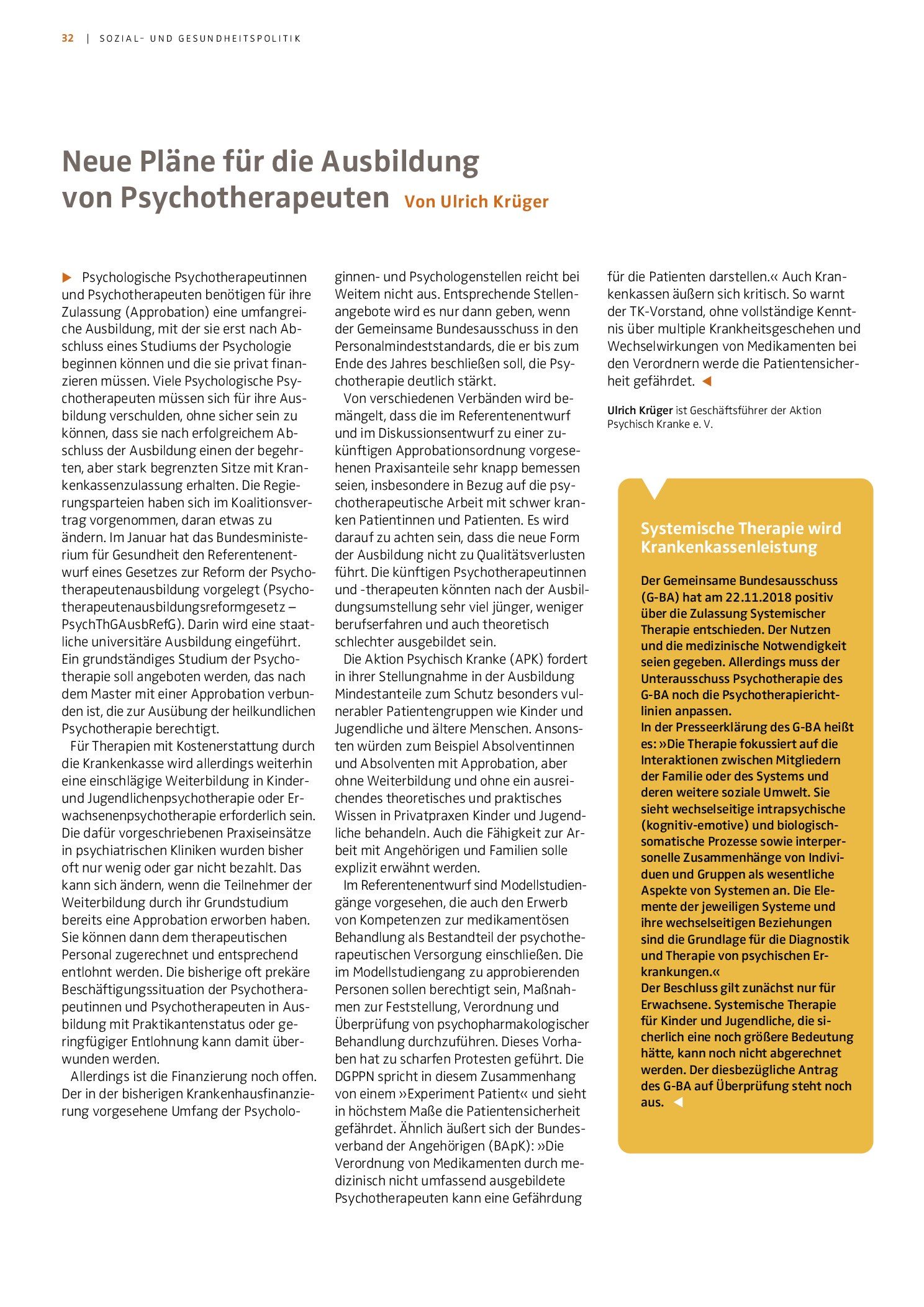 Vorschauseite 1: Neue Pläne für die Ausbildung von Psychotherapeuten