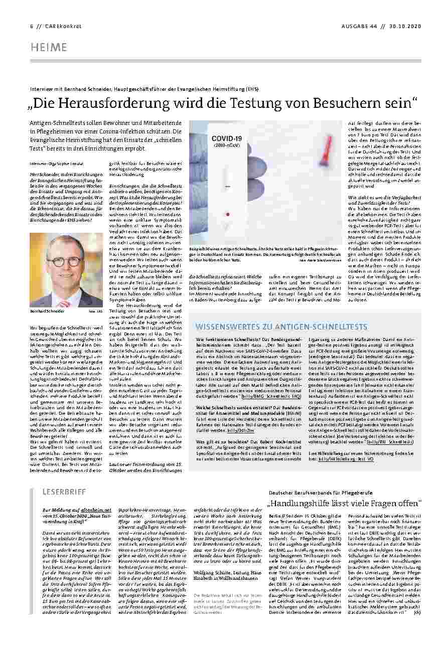 Vorschauseite 1: Die Herausforderung wird die Testung von Besuchern sein.
