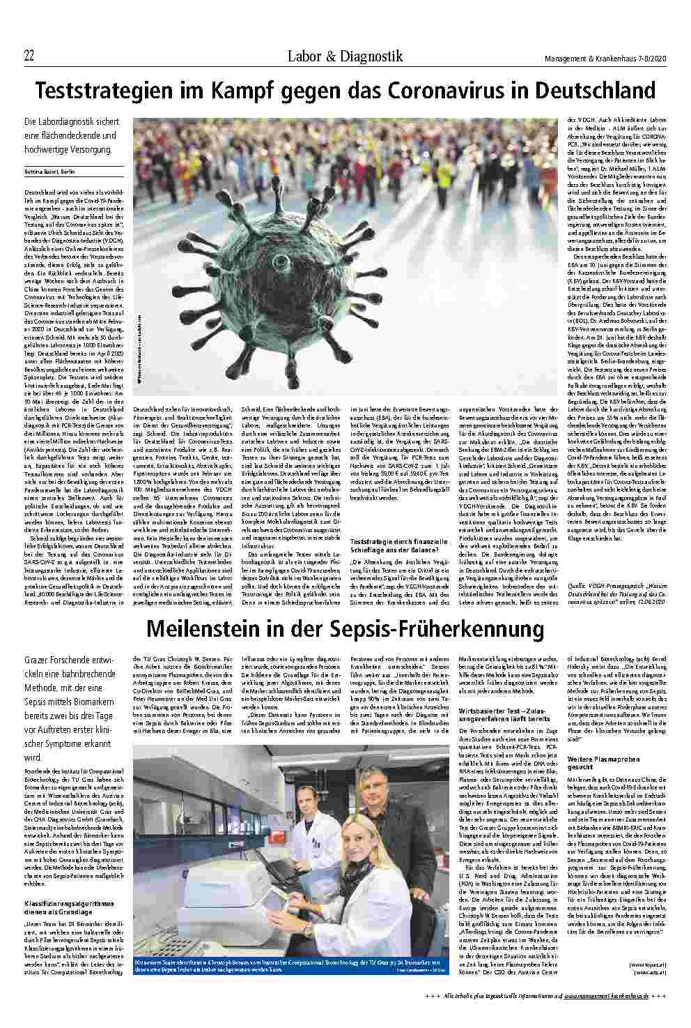 Vorschauseite 2: Labor & Diagnostik: Den Verlauf von Covid-19 anhand des Blutes vorhersagen