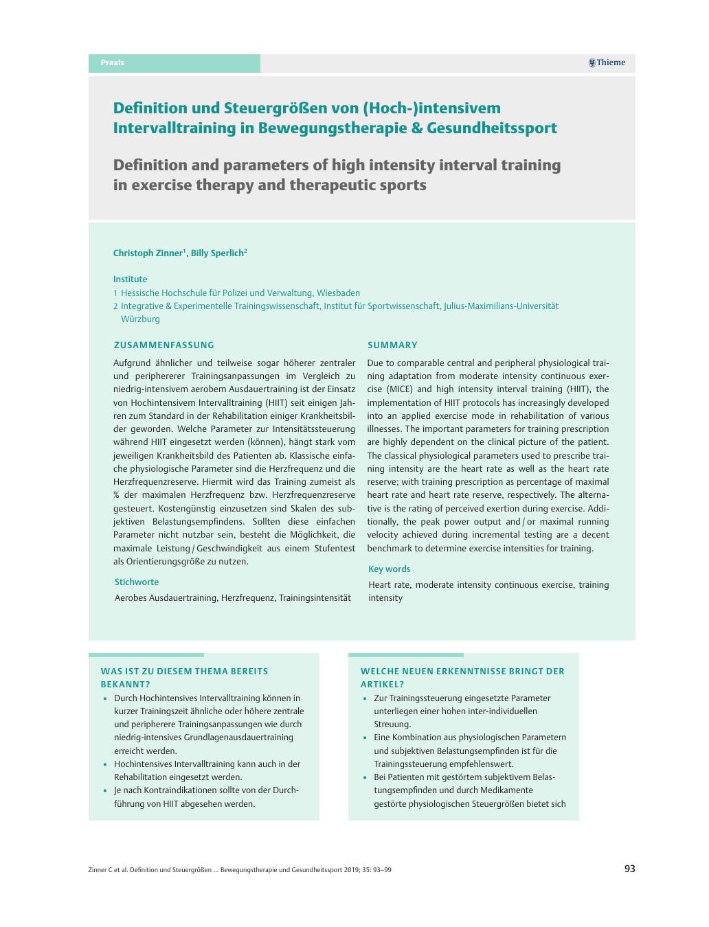 Vorschauseite 1: Definition und Steuergrößen von (Hoch-)intensivem Intervalltraining in Bewegungstherapie & Gesundheitssport