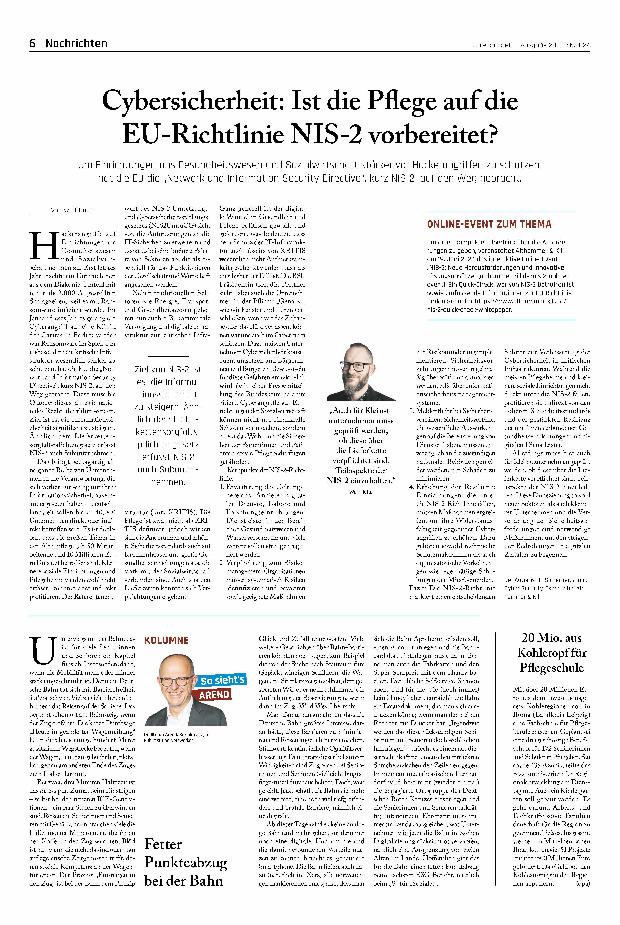 Vorschauseite 1: Cybersicherheit: Ist die Pflege auf die EU-Richtlinie NIS-2 vorbereitet?