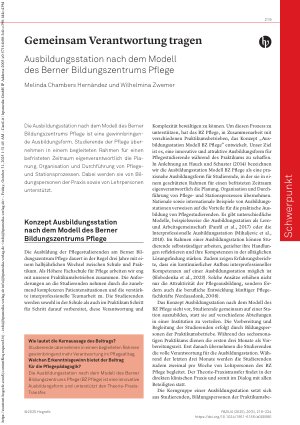 Vorschauseite 1: Gemeinsam Verantwortung tragen Ausbildungsstation nach dem Modell des Berner Bildungszentrums Pflege
