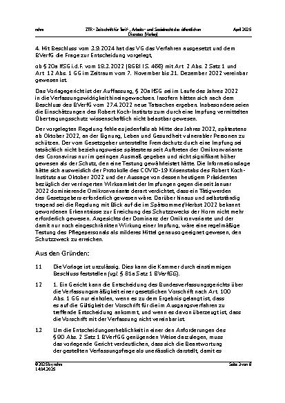Vorschauseite 3: II. Allgemeines Arbeitsrecht Verfassungsmäßigkeit der einrichtungsbezogenen Pflicht zum Nachweis einer Impfung gegen COVID-19