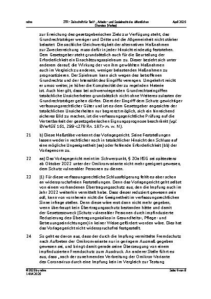 Vorschauseite 6: II. Allgemeines Arbeitsrecht Verfassungsmäßigkeit der einrichtungsbezogenen Pflicht zum Nachweis einer Impfung gegen COVID-19