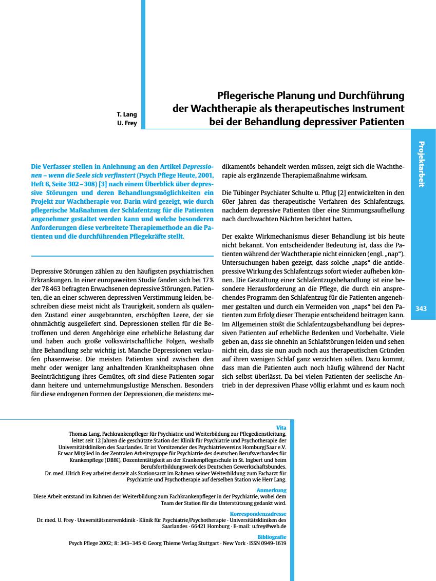 Vorschauseite 1: Pflegerische Planung und Durchführung der Wachtherapie als therapeutisches Instrument bei der Behandlung depressiver Patienten